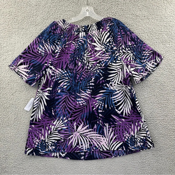 NWT Catherines Short Sleeve V Neck Tasseled Blouse Shirt 100% Cotton Palms 0X‎ - Picture 3 of 9